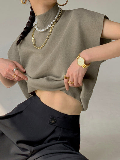 Ärmelloses Stricktop | Hoher Kragen & Fließende Passform | Minimalistisch & Elegant