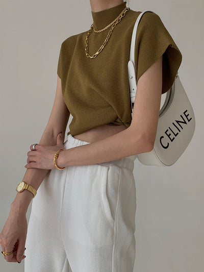 Ärmelloses Stricktop | Hoher Kragen & Fließende Passform | Minimalistisch & Elegant